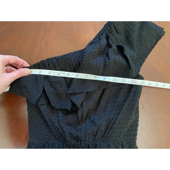Shoshanna Black Ruffled One Shoulder Textured Polka Dot Mini Dress Size 0 NWT - Picture 10 of 13
